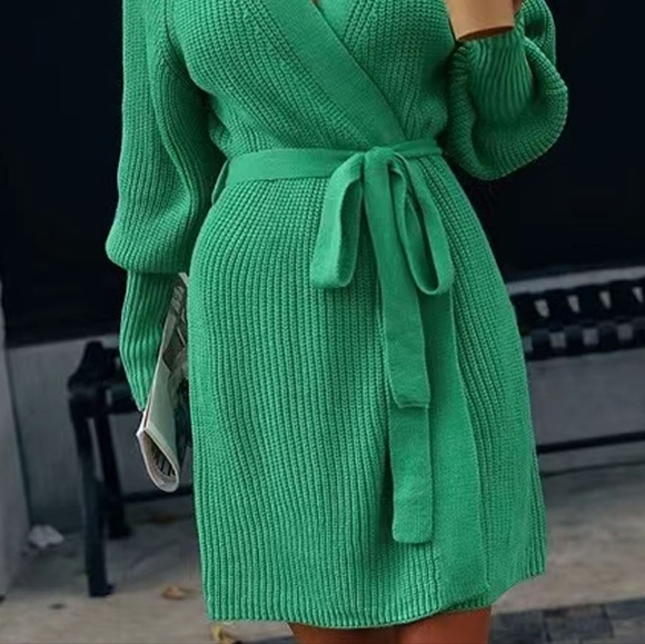 Lantern Loom Open Front Cardi - Green - Picture 5 of 7